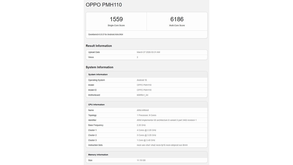 Thông số Geekbench của dòng OPPO K15 Pro
