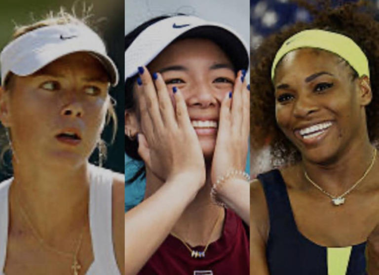 Eala (giữa) khao khát được thi đấu với Sharapova (bên trái) và Serena (bên phải)