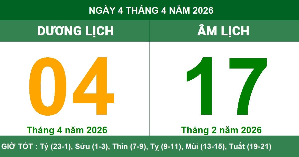 Lịch Âm Dương ngày 04/04/2026