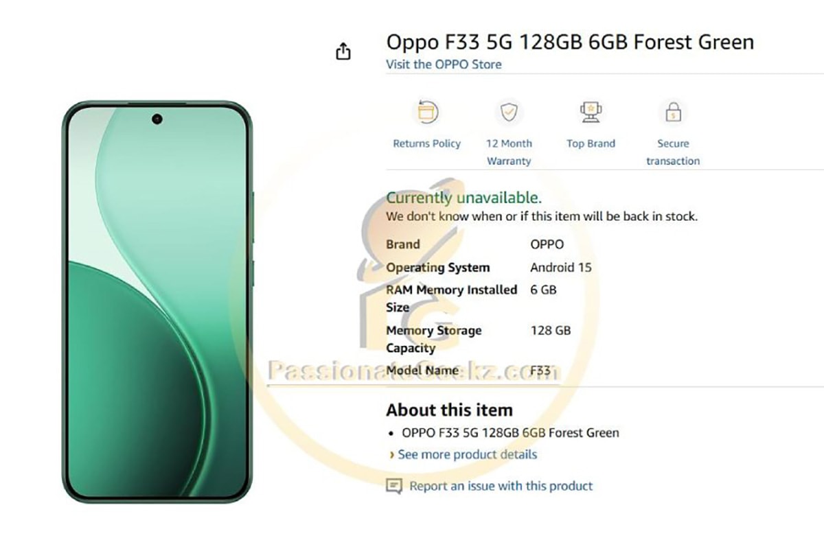 Thông số cấu hình OPPO F33 5G