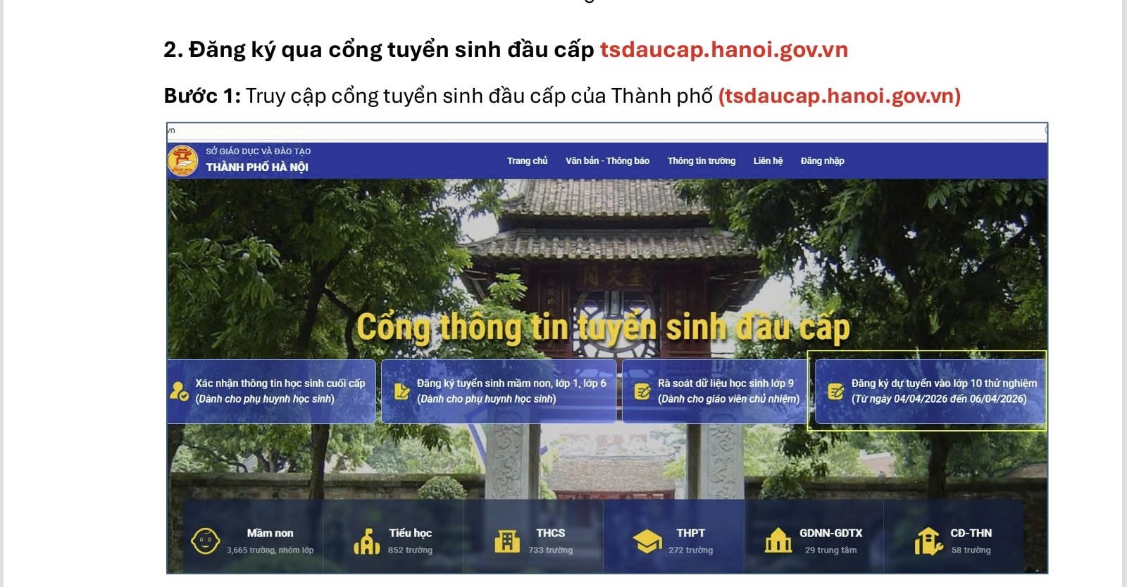 Quy trình đăng ký tuyển sinh lớp 10 Hà Nội 2026 theo từng bước