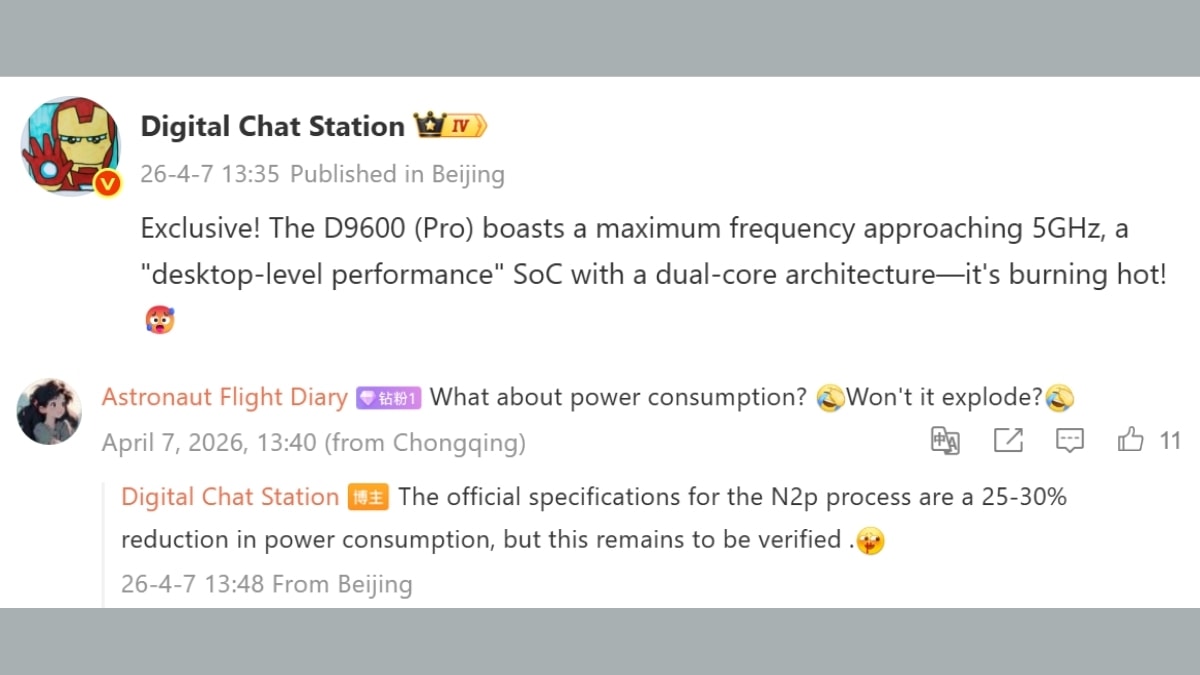 Dimensity 9600 và 9600 Pro có thể đạt tốc độ xung nhịp tối đa lên gần 5GHz