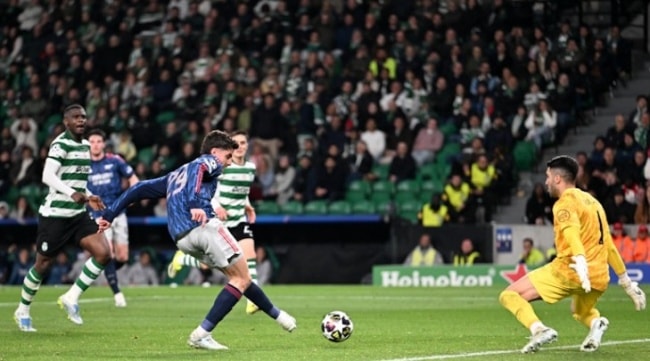 Kai Havertz ăn mừng bàn thắng duy nhất giúp Arsenal đánh bại Sporting tại Champions League.