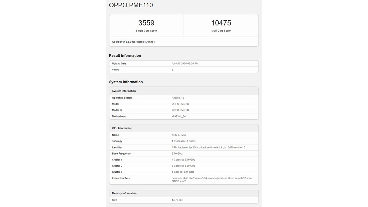 OPPO Find X9s Pro lộ hiệu năng ấn tượng trên Geekbench