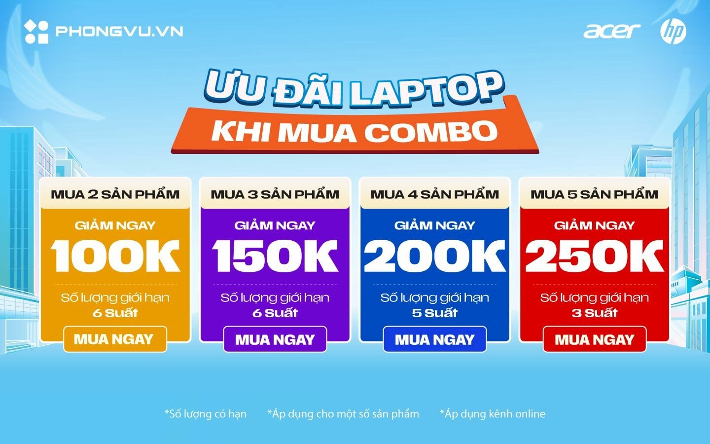 Săn combo giảm đến 250K khi mua online tại Phong Vũ