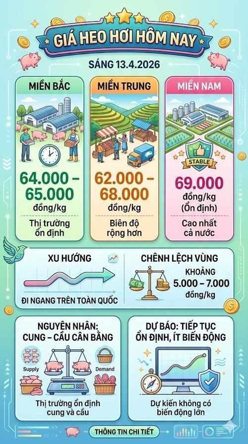 Giá heo hơi hôm nay 13.4 tiếp tục duy trì mặt bằng cao trên cả nước