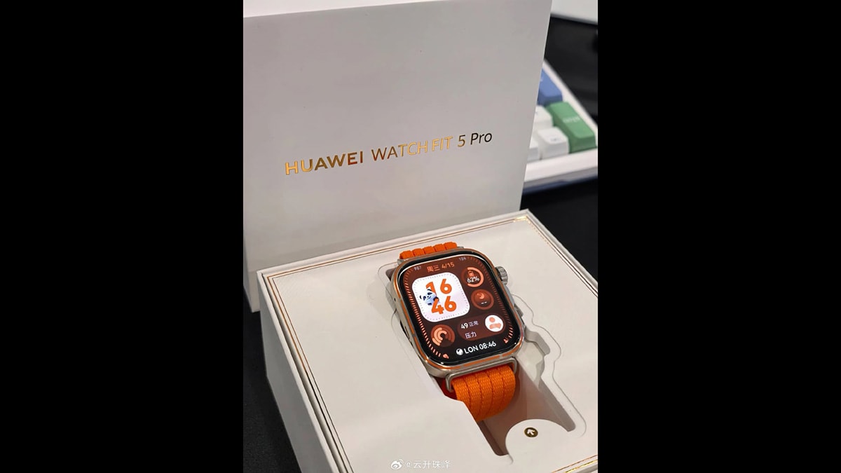 Ảnh thực tế Huawei Watch Fit Pro với thiết kế hộp bán lẻ và dây đeo màu cam