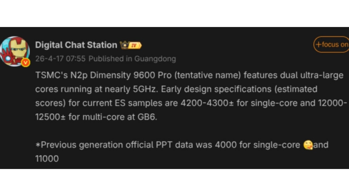 Bảng điểm hiệu năng rò rỉ của Dimensity 9600 Pro trên Geekbench 6