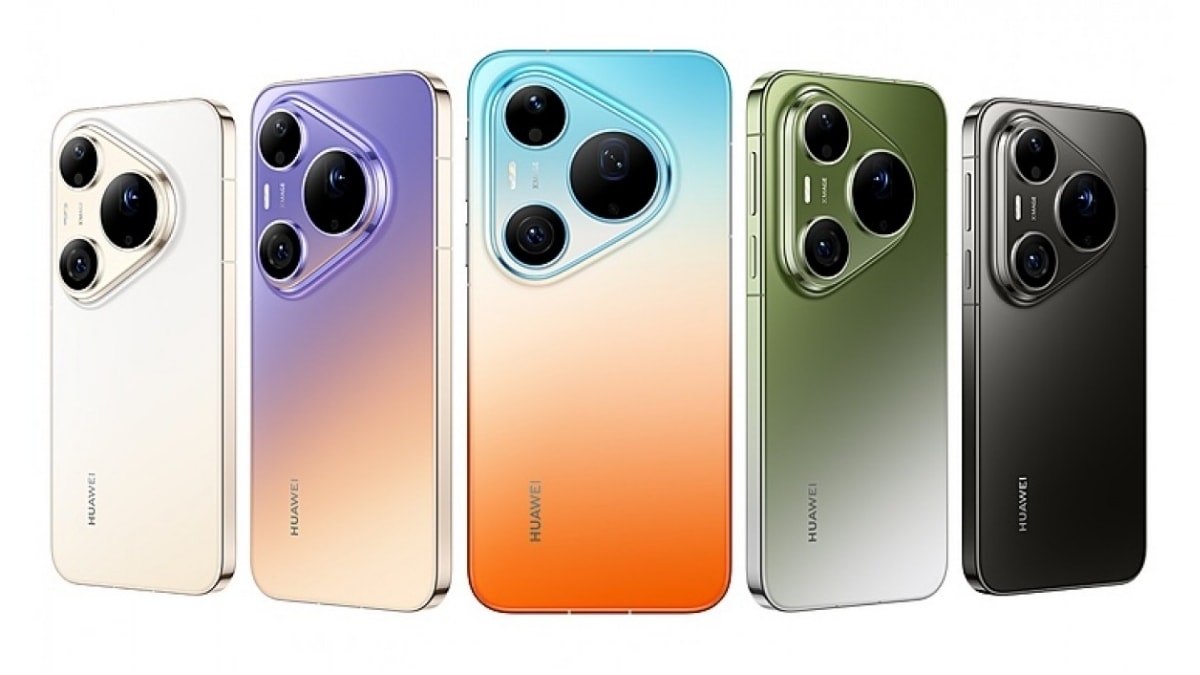 Pura 90 Pro Max tùy chọn màu Đen huyền, Vàng bình minh, Tím hoàng hôn, Cam đại dương và Xanh ngọc lục bảo.