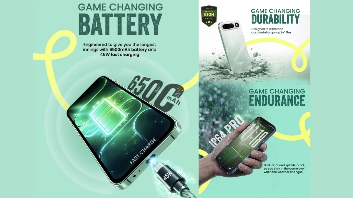 Viên pin dung lượng lớn 6,500 mAh kết hợp sạc nhanh 45W trên TECNO POP X 5G