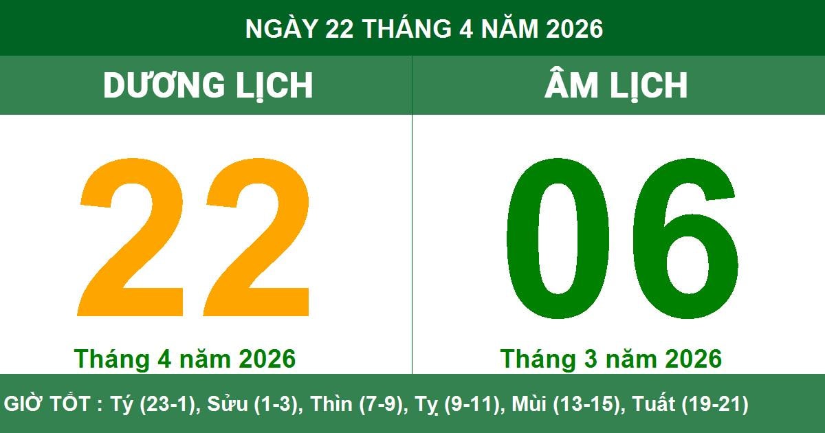 Lịch Âm Dương ngày 22/04/2026