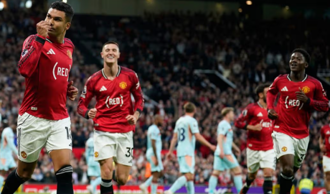 Casemiro ghi bàn mở tỷ số cho Manchester United trong trận gặp Brentford.