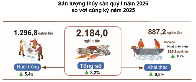 Biểu đồ sản xuất thủy sản Quý I/2026