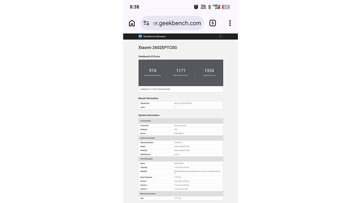 Xiaomi 17T Pro được thử nghiệm hiệu năng trên Geekbench