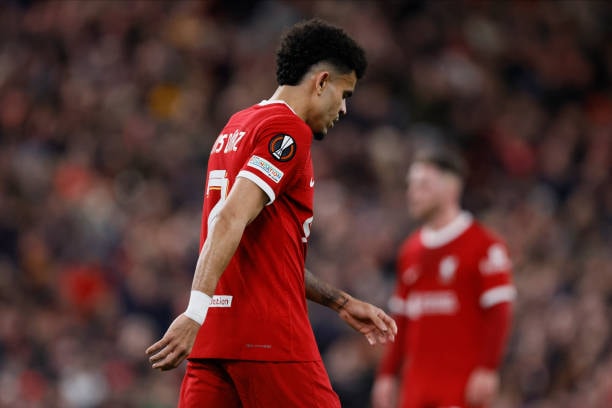 Luis Diaz trong màu áo Liverpool trước khi chuyển sang thi đấu cho Bayern Munich.