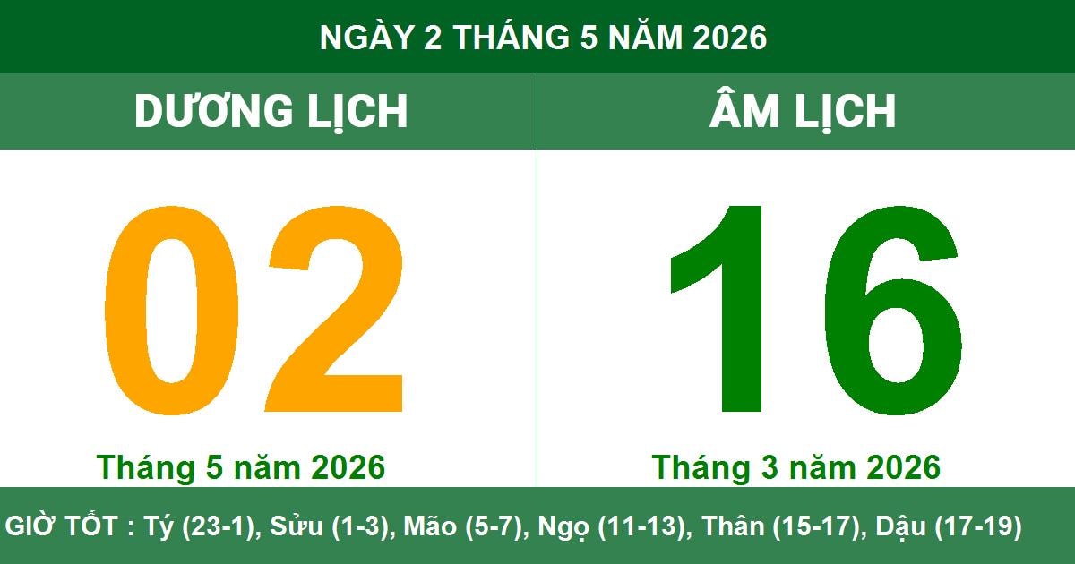 Lịch Âm Dương ngày mai 02/05 - Lịch vạn niên ngày 02/05/2026