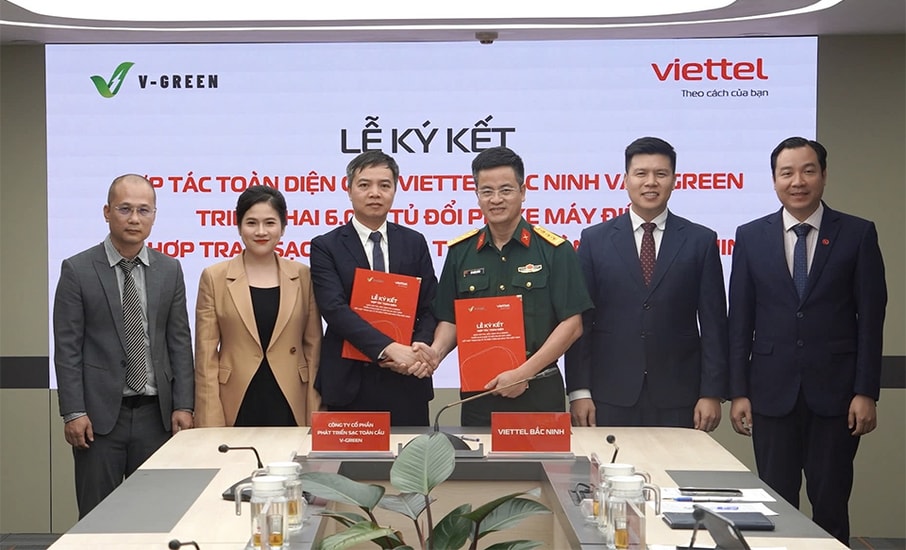 Lễ ký kết hợp tác giữa V-Green và Viettel Bắc Ninh về hạ tầng trạm sạc xe điện