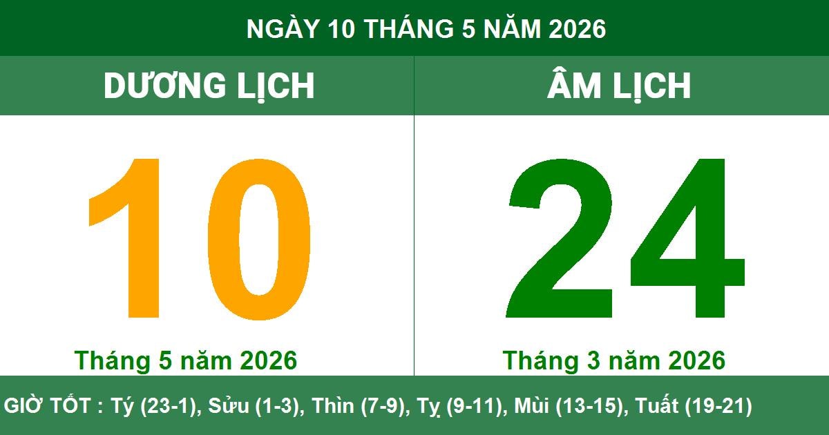Lịch vạn niên ngày 10/05/2026 chi tiết giờ hoàng đạo