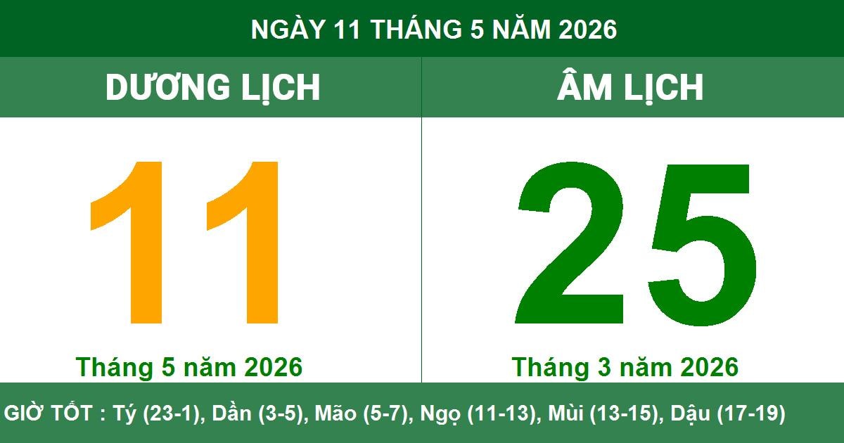 Lịch Âm Dương ngày 11/05/2026