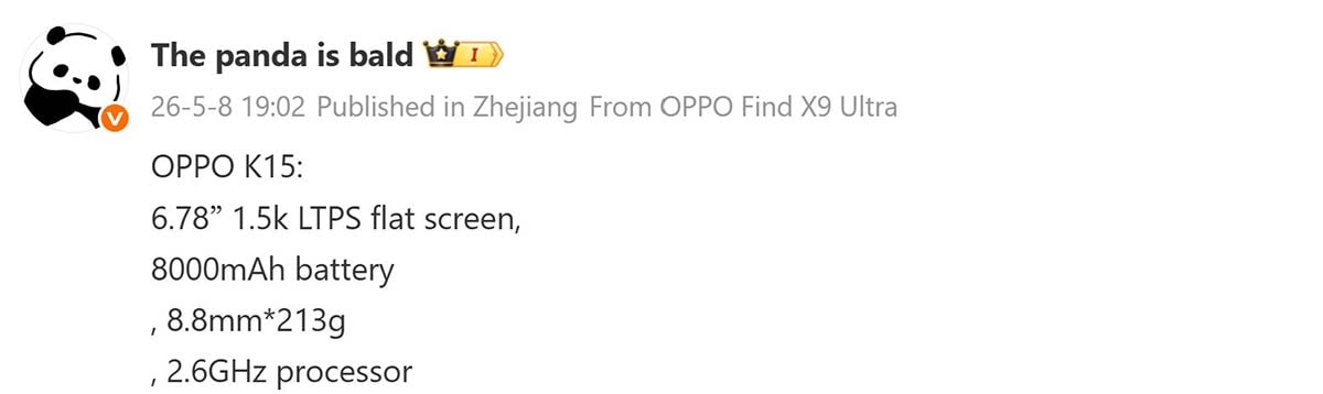 Thông tin OPPO K15 tiêu chuẩn được tiết lộ trong rò rỉ mới