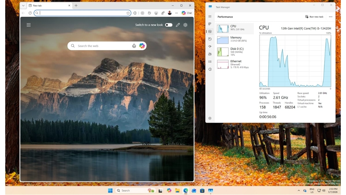 Ứng dụng Edge đạt mức sử dụng CPU 96% khi mở