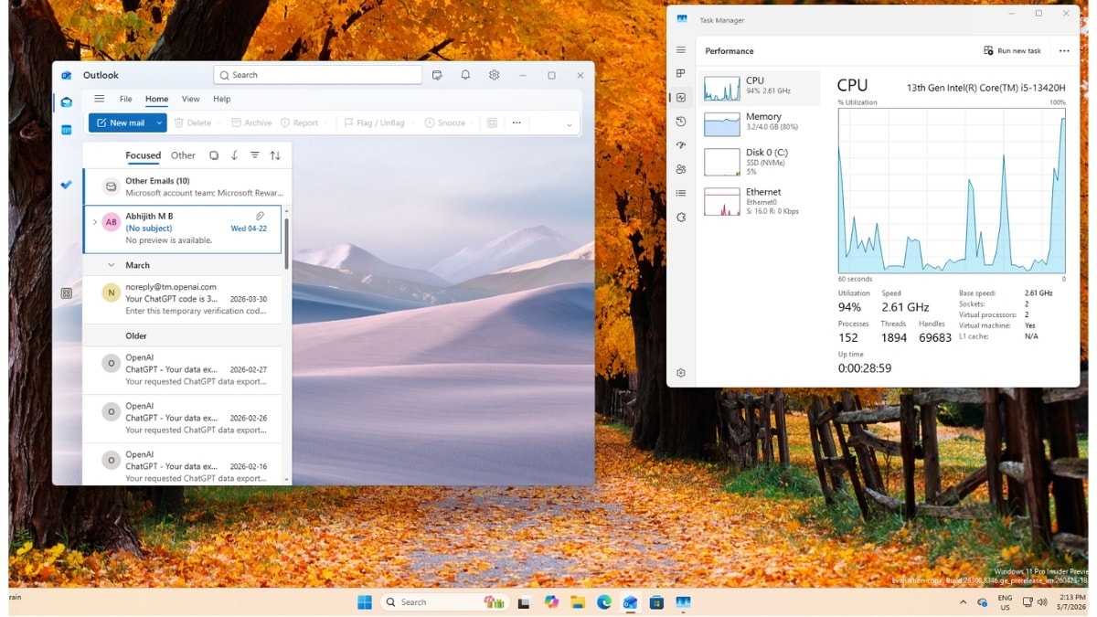 Mức sử dụng CPU tăng lên 94% khi mở Outlook