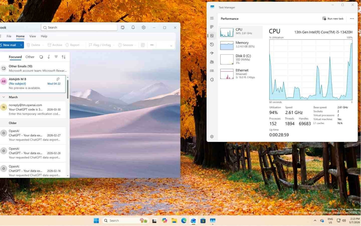 Mức sử dụng CPU tăng mạnh khi mở Outlook trên máy cấu hình thấp