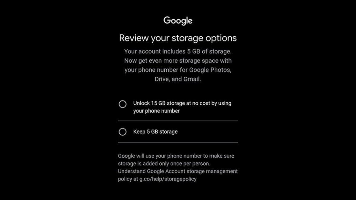 Xác minh số điện thoại để nhận 15GB lưu trữ Google