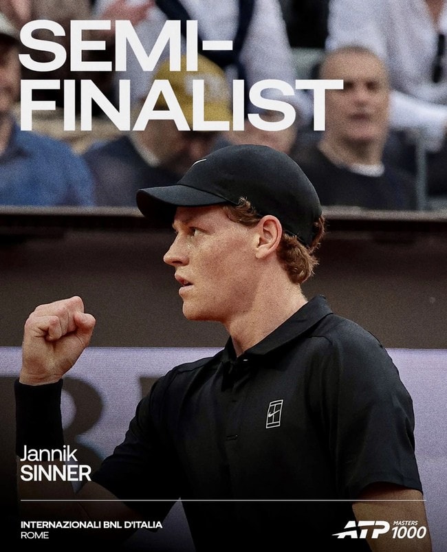 Sinner vào bán kết Rome Masters, phá kỷ lục “khó đọ” của Djokovic - 1