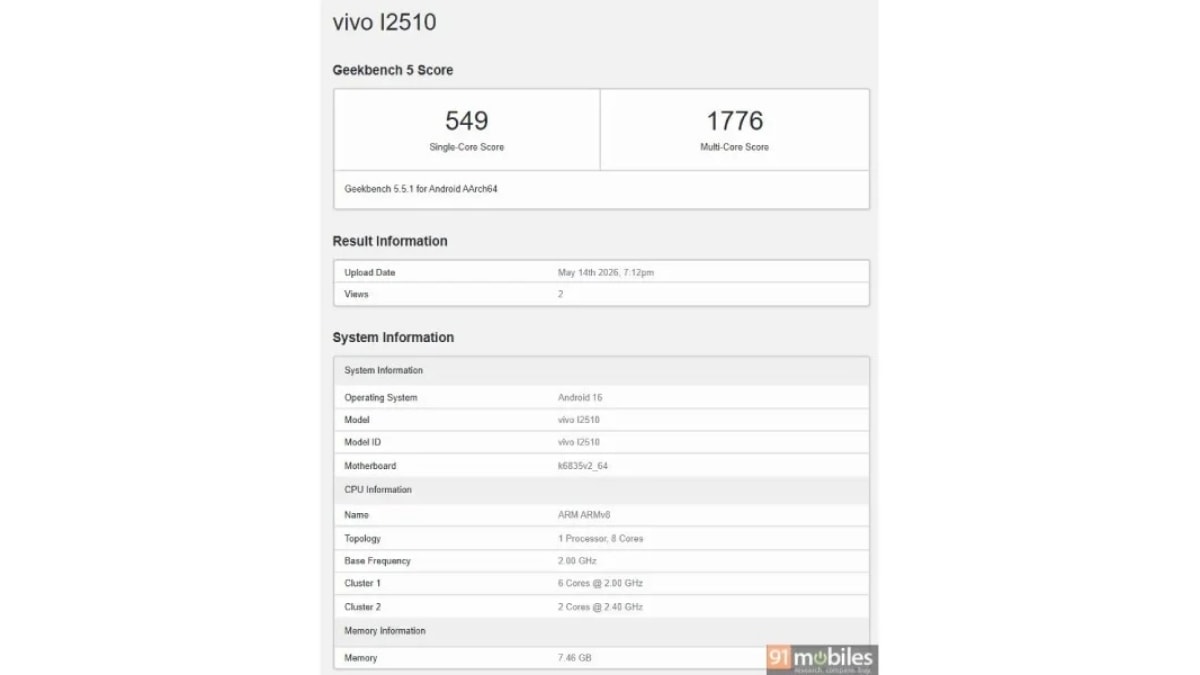 iQOO Z11 Lite lộ diện với 549 điểm trong bài kiểm tra đơn nhân và 1,776 điểm đa nhân
