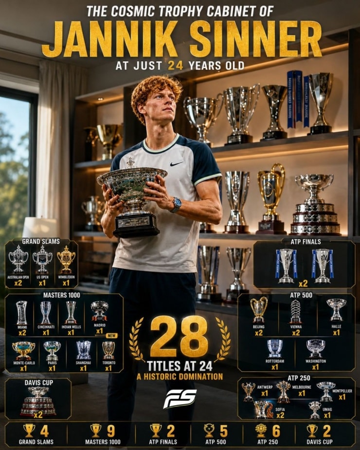 Bộ sưu tập danh hiệu của Jannik Sinner ở tuổi 24