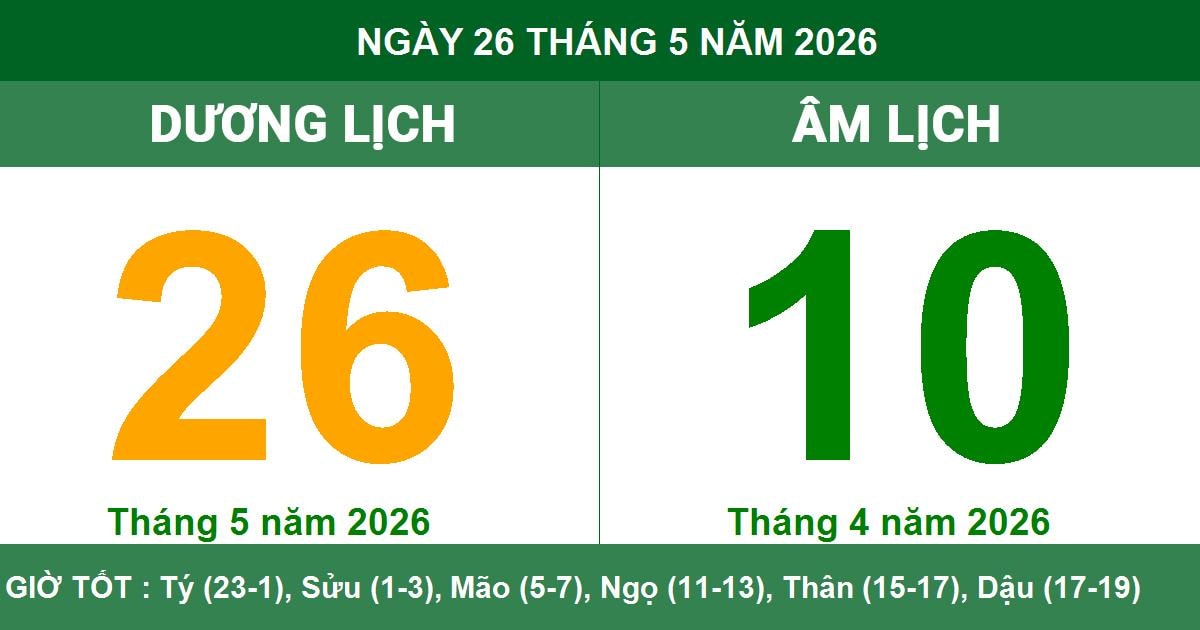 Lịch vạn niên ngày 26/05/2026 cho thấy đây là ngày Canh Tý