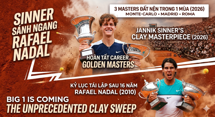Sau 16 năm, kỷ lục của Nadal đã được Sinner tái lập