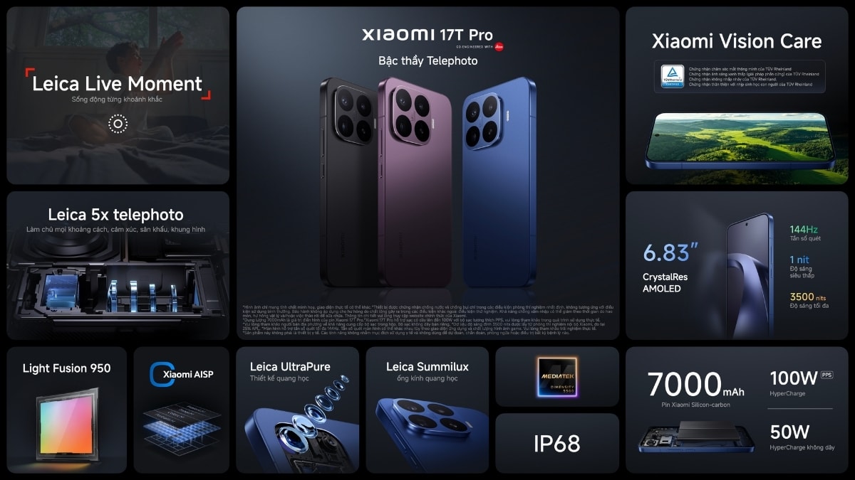 Màn hình 144Hz mượt mà trên phiên bản Xiaomi 17T Pro