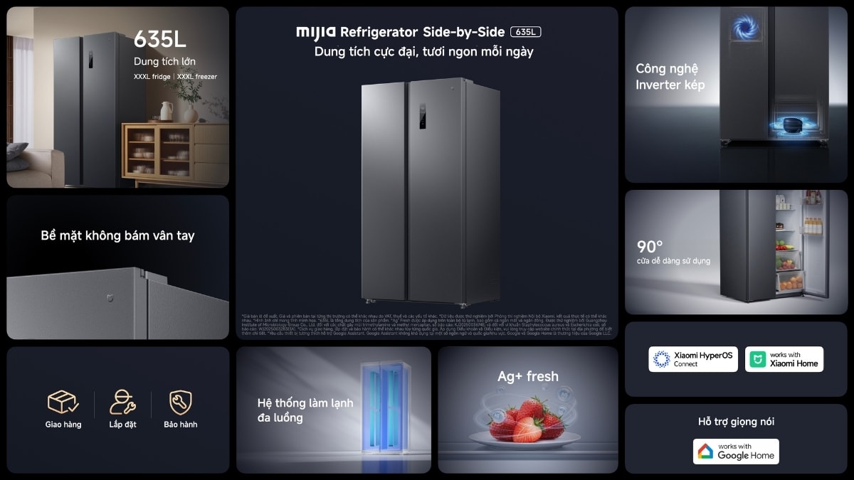 Tủ lạnh Mijia Side-by-Side 635L tích hợp công nghệ Inverter