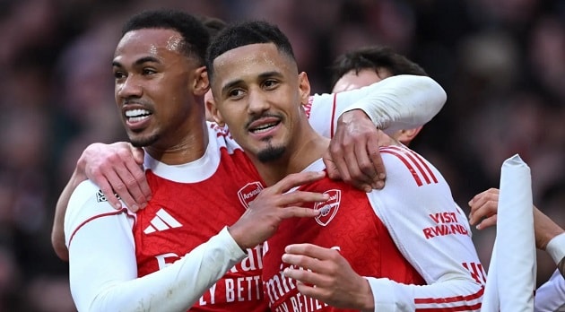 Bộ đôi trung vệ William Saliba và Gabriel Magalhaes của Arsenal