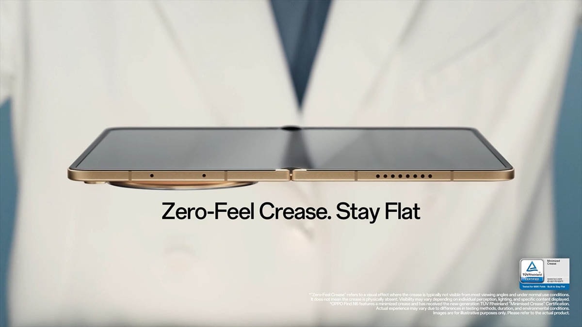 Mô phỏng màn hình Galaxy Z Fold8 với độ phẳng tương đương đối thủ từ OPPO