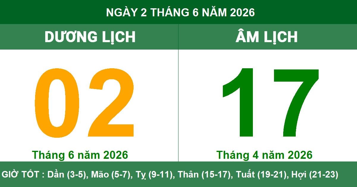 Lịch Âm Dương ngày 2/6/2026