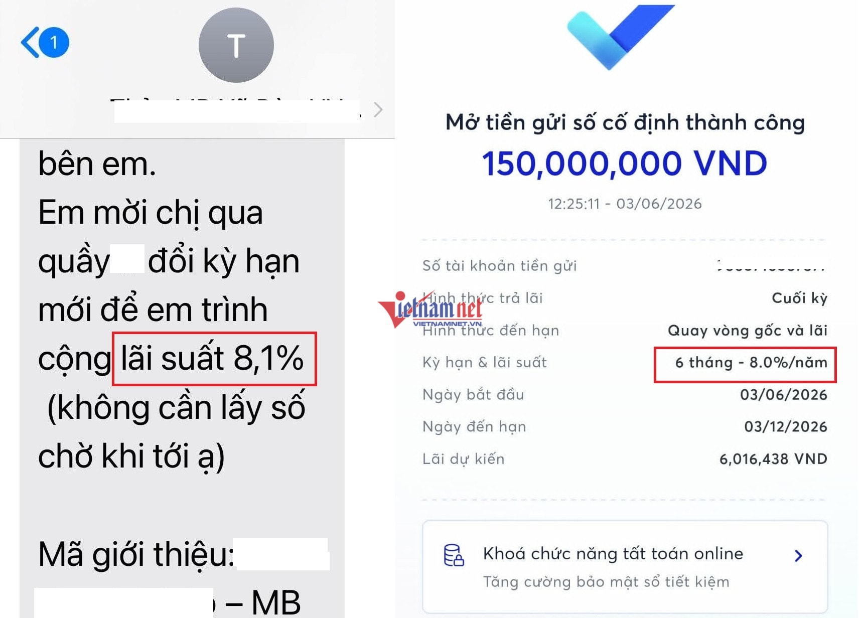Lãi suất huy động thực tế tại MB có thể lên tới 8,1%/năm tại quầy và 8%/năm qua ứng dụng.