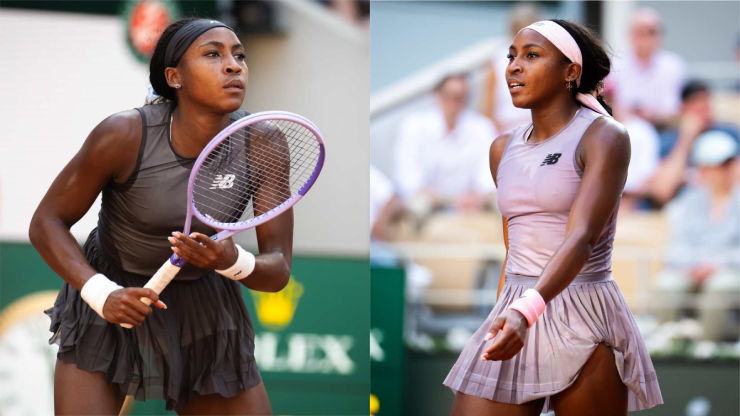 Coco Gauff với trang phục màu tím oải hương tại Roland Garros 2026