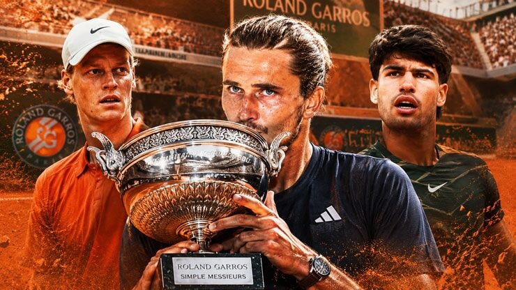 Zverev (giữa) vô địch Roland Garros 2026 theo cách chưa thật sự thuyết phục