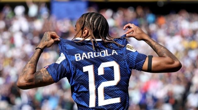 Tiền đạo Bradley Barcola ăn mừng bàn thắng tại World Cup 2026.