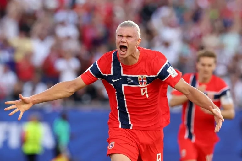 Erling Haaland ăn mừng bàn thắng trong trận đấu mở màn của tuyển Na Uy tại World Cup 2026.