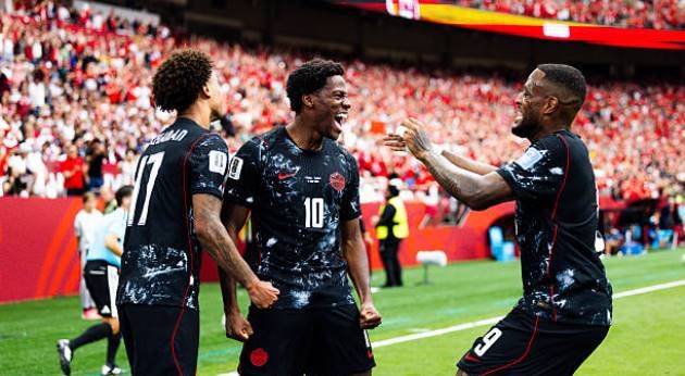 Jonathan David và các đồng đội ăn mừng bàn thắng tại World Cup 2026.