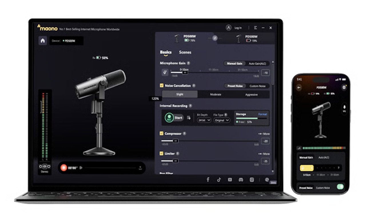 Maono PD500 đi kèm với phần mềm giúp tạo ra các bản phát sóng có âm thanh chuyên nghiệp.