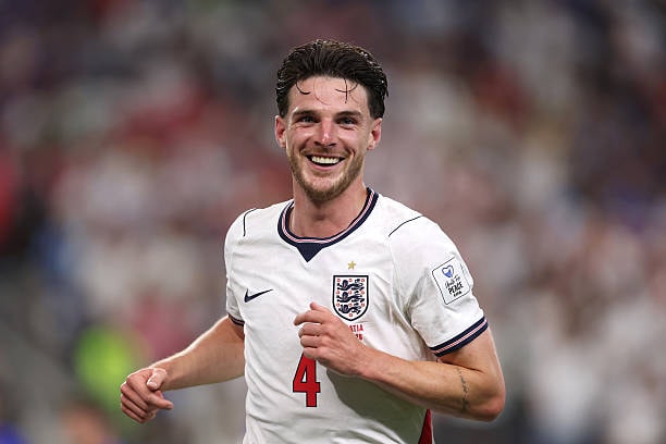 Tiền vệ Declan Rice trong màu áo đội tuyển Anh tại World Cup 2026.
