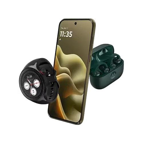 Bộ quà tặng đi kèm bao gồm tai nghe và đồng hồ thông minh khi mua Motorola Edge 2026.