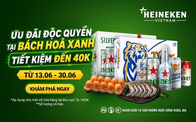 Ưu đãi độc quyền bia: Tiết kiệm 40K, tặng quà khủng tại Bách hóa XANH