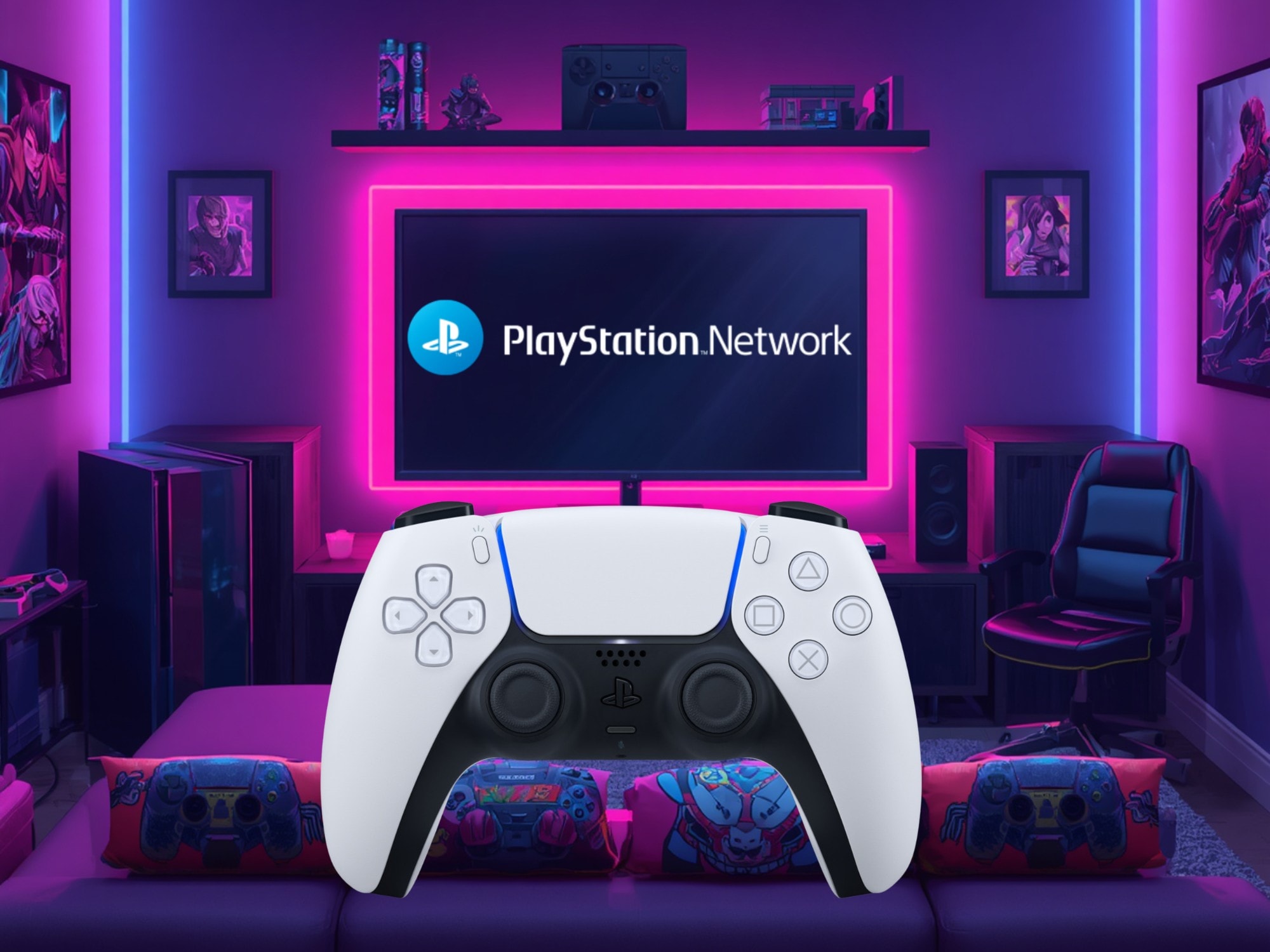 Tay cầm DualSense hiển thị quá trình đăng nhập vào mạng PSN