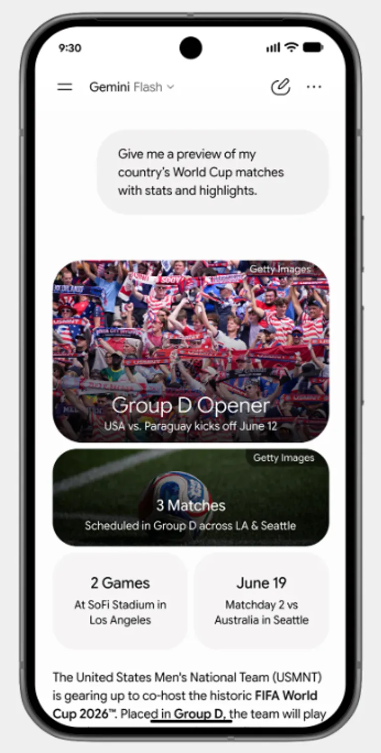 Người dùng tương tác với chatbot Gemini để hỏi về các thông tin liên quan đến giải đấu World Cup 2026.